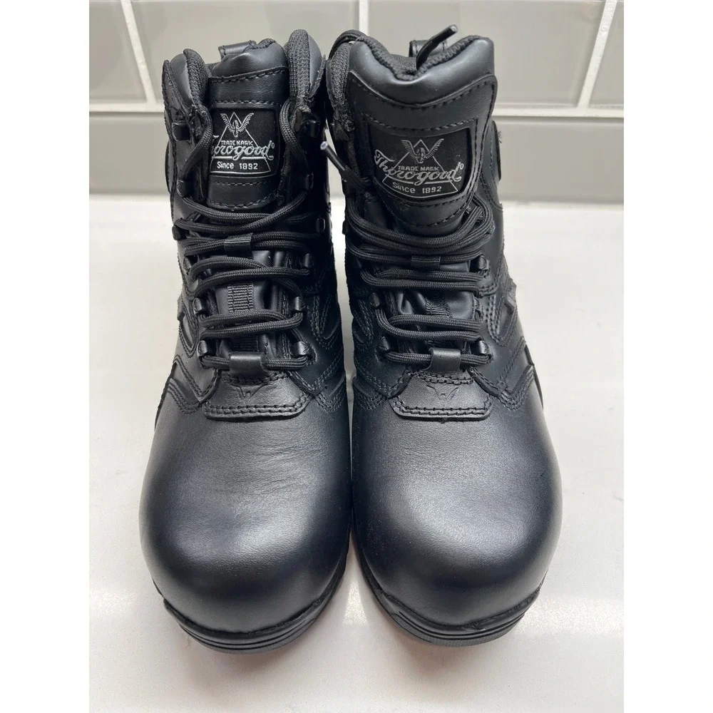 Thorogood Black Leather Waterproof Side‎ Zip Tactical Work Boots Unisex Men's 6W